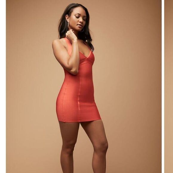 Herve Leger x Forever 21 One Shoulder Cutout Mini Dress Coral Orange NWT - Picture 16 of 16